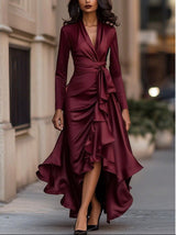 Arina – Elegantes Maxikleid Mit Rüschen – Rot
