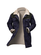 Herren stylische Lammfell-Bomberjacke mit warmem Teddyfell-Futter Aliams – Dunkelblau