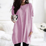 Damen nan oversized Longshirt mit Kontrastblock und aufgesetzten Taschen Drune – Rosa