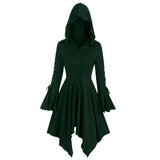 Damen nan Kapuzen-Mantelkleid mit asymmetrischem Zipfelsaum und geschnürten Glockenärmeln Drune – Grün
