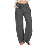 Damen nan weite Leinenhose mit elastischem Bund und Tunnelzug Drune – Dunkelgrau