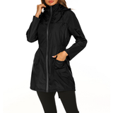 Damen Regenjacke mit Kapuze | Lang – Schwarz