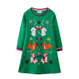 Mädchen Langarm-Kleid mit bunten Tier- und Blumenstickereien Drune – Gelb