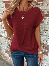 Daisy | Waffelmuster Rundhals Top – Weinrot