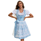 Damen nan traditionelles Dirndlkleid mit Herzausschnitt geschnürter Taille und Spitzen-Schürze Drune – 753870 Blau (Oberteil+Rock+Schürze+Schleife)