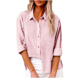 Damen nan oversized Leinen-Baumwollmix Hemdbluse mit Brusttasche und krempelbaren Ärmeln Drune – Hellrosa