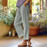 Damen nan lässige Cropped-Hose mit geradem Bein, dezenter Bügelfalte und seitlichen Eingrifftaschen Drune – Hellgrau