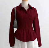 Damen nan taillierte Hemdbluse mit geraffter Brustpartie und Schößchen Drune – C7