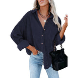 Damen nan oversized Cordhemd mit Brusttasche, Hemdkragen und aufgerollten Ärmeln Drune – Marineblau