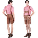 Herren nan kurze Trachtenlederhose aus Wildleder mit bestickter Vorderlatz und verstellbaren Trägern Drune – Rot (Oberteil+Latzhose)