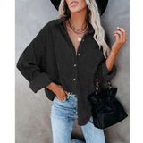 Damen nan oversized Cordhemd mit Brusttasche, Hemdkragen und aufgerollten Ärmeln Drune – Schwarz