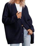 Damen-Strickjacke in Übergrößer | Gestreift – Marineblau