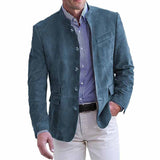 Herren elegante Wildlederjacke im modischen Schnitt Aliams – Meerblau