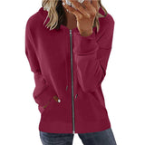 Damen nan Kapuzenjacke mit durchgehendem Reißverschluss, Kängurutaschen und elastischen Bündchen Drune – Weinrot