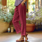 Damen nan lässige Cropped-Hose mit geradem Bein, dezenter Bügelfalte und seitlichen Eingrifftaschen Drune – Rot