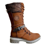 Damen nan hoher Schnürstiefel mit Strickbündchen, robuster Profilsohle und seitlichem Reißverschluss Drune – Braun
