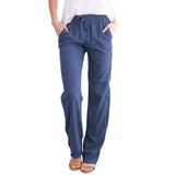 Damen nan leichte Leinenhose mit elastischem Bund Tunnelzug und weitem Bein Drune – Blau
