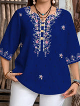 Damen Bluse mit Blumenmuster und Knopfleiste Drune – Schwarz