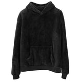 Unisex nan kuscheliger Teddy-Fleece Hoodie mit überlanger Passform und Kängurutasche Drune – Schwarz