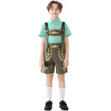 Unisex nan traditionelle Kinderlederhose mit verstellbaren Hosenträgern und aufwendiger Stickerei Drune – Grünes Karo + grüner Träger