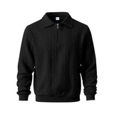Herren nan strukturierter Strickpullover mit halbem Reißverschluss, Polokragen und Zopfmuster Drune – Schwarz