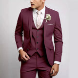Slim Fit 3-Teiliger Hochzeitsgast Anzug für Herren | Formell – Burgund