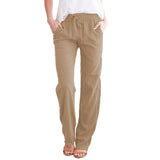 Damen nan leichte Leinenhose mit elastischem Bund Tunnelzug und weitem Bein Drune – Braun