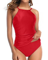 Damen Tankini-Oberteil mit elegantem Raffung und floralem Design Drune – Rot