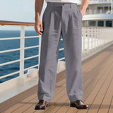 Herren nan elegante Leinenhose mit weitem Bein und Bundfalten Drune – Grau