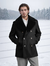 Herren eleganter Lammfell-Bomberjacke Aliams – Schwarz