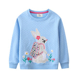 Mädchen Sweatshirt mit niedlichem Hasen- und Blumenmotiv Drune – Türkis