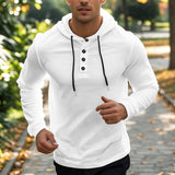 Herren nan Henley-Kapuzenpullover mit Knopfleiste und verstellbarem Kordelzug Drune – Weiß
