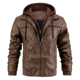 Herren Premium Bikerjacke | Mit Kapuze – Braun
