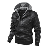 Lederjacke Herren abnehmbar Kapuze und Taschen – Schwarz