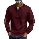 Herren eleganter Pullover mit Stehkragen und modischen Ledereinsätzen Aliams – Weinrot