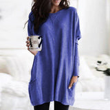 Damen nan oversized Longshirt mit Kontrastblock und aufgesetzten Taschen Drune – Blau