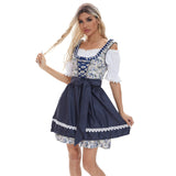 Damen nan kurzes traditionelles Dirndlkleid mit Spitzenbluse, Schnürung und dekorativer Schürze Drune – 4122 Blau