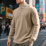 Herren nan leichtes Waffelstrick-Halbzip-Pullover mit Stehkragen und atmungsaktivem Baumwollmix Drune – Khaki