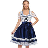 Damen nan traditionelles Dirndlkleid mit Schnürung, floraler Baumwollqualität und Schleifen-Schürze Drune – 8005【Oberteil + Rock + Schürze + Schleife】