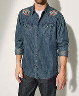 Herren Denim-Hemd mit gestickten Details Aliams – Blau