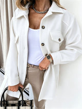 Damen nan oversized Hemdjacke aus Wollmischung mit aufgesetzten Pattentaschen Drune – Weiß