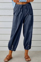 Tracy - Modische Haremshose mit Knopfdetail für einen trendigen Look – Navy