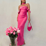 Arriana - Elegantes und bequemes Maxikleid aus Satin – Rosa