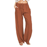 Damen nan weite Leinenhose mit elastischem Bund und Tunnelzug Drune – Orange