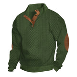 Herren nan grobstrickpullover mit Stehkragen, Knopfleiste und Ellbogenpatches Drune – Olivgrün