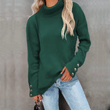 Lässiger Rollkragenpullover für Damen | Mit Knopfmanschetten – Grün