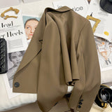 Damen nan kurzer taillierter Blazer mit markantem Revers und Ein-Knopf-Verschluss Drune – Braun2329