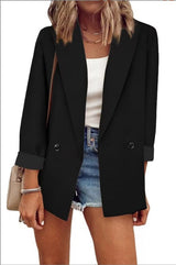 Damen nan legerer Oversize Blazer mit dreiviertelärmeln und kontrastmanschetten Drune – Schwarz