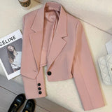 Damen nan kurzer taillierter Blazer mit markantem Revers und Ein-Knopf-Verschluss Drune – Rosa 2329