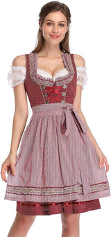 Damen nan traditionelles Dirndlkleid mit Schnürung, floraler Baumwollqualität und Schleifen-Schürze Drune – 8004 (Oberteil+Rock+Schürze+Schleife)